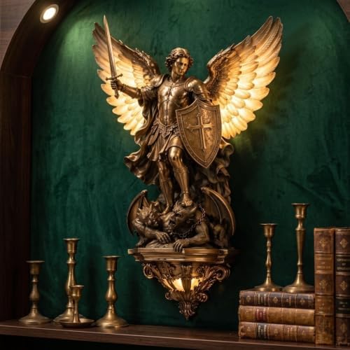 7.87in Gothic Wall Decor Sconce Lamp, Archangel Michael Wall Sconce, Hecate Statue & Norse Mythology Wall Sculpture, Greek Mythology Decor Gothic Wall Sconces (Protective Archangel Michael)