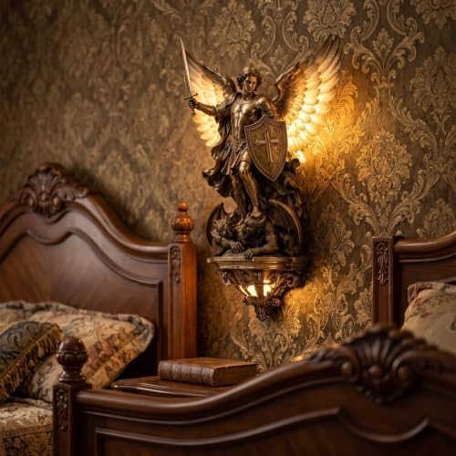 7.87in Gothic Wall Decor Sconce Lamp, Archangel Michael Wall Sconce, Hecate Statue & Norse Mythology Wall Sculpture, Greek Mythology Decor Gothic Wall Sconces (Protective Archangel Michael)