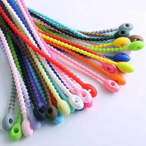 30-100pcs Reusable Silicone Cable Ties, 5.9 Inches, Suitable for Home, Office, Kitchen, and School (20pcs-Colorful-5.9inch)