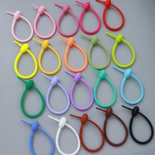 30-100pcs Reusable Silicone Cable Ties, 5.9 Inches, Suitable for Home, Office, Kitchen, and School (20pcs-Colorful-5.9inch)