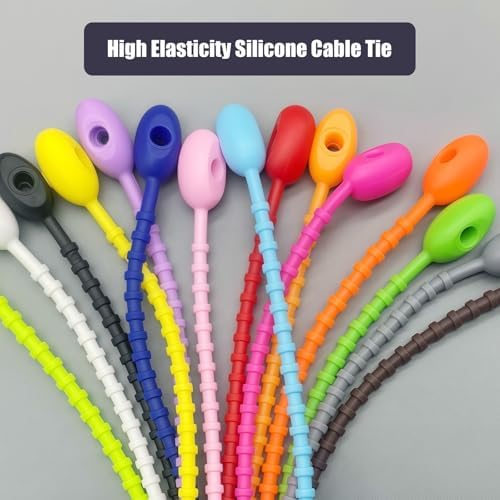 30-100pcs Reusable Silicone Cable Ties, 5.9 Inches, Suitable for Home, Office, Kitchen, and School (20pcs-Colorful-5.9inch)