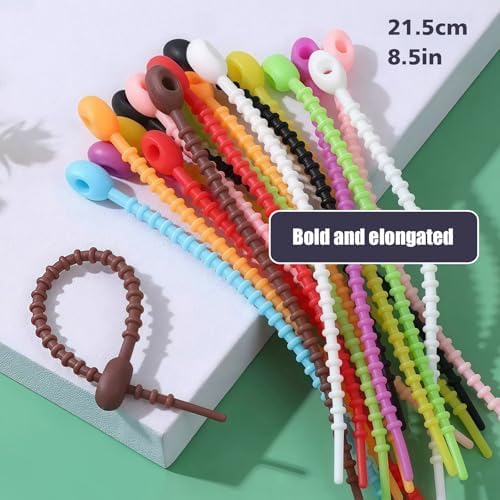 30-100pcs Reusable Silicone Cable Ties, 5.9 Inches, Suitable for Home, Office, Kitchen, and School (20pcs-Colorful-5.9inch)