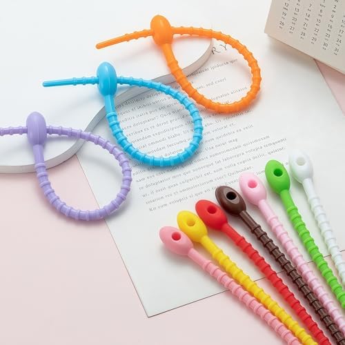 30-100pcs Reusable Silicone Cable Ties, 5.9 Inches, Suitable for Home, Office, Kitchen, and School (20pcs-Colorful-5.9inch)