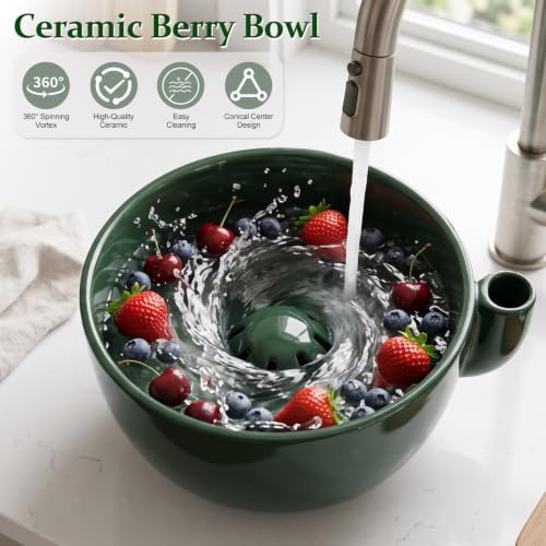 2026 Self Spinning Ceramic Berry Bowl with Holes, Berry Washing Bowl