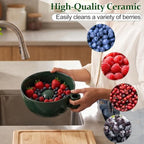 2026 Self Spinning Ceramic Berry Bowl with Holes, Berry Washing Bowl