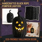 Halloween Decorations - Fall Decor, Premium Wicker Black Pumpkin Lantern, Handwoven Rattan Jack O Lantern Table Lantern, Decorative Pumpkin Lamp for Home Fall Decor Halloween Decor (11.8×5.5in)