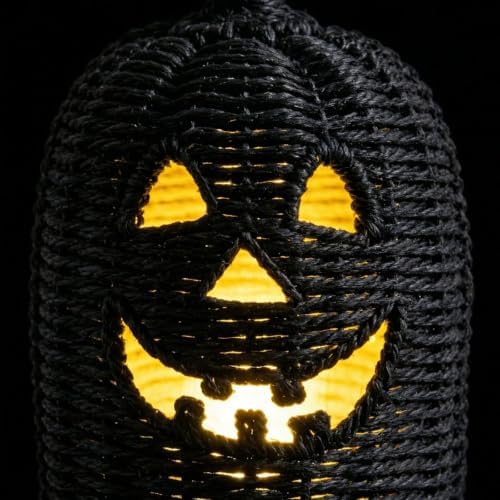 Halloween Decorations - Fall Decor, Premium Wicker Black Pumpkin Lantern, Handwoven Rattan Jack O Lantern Table Lantern, Decorative Pumpkin Lamp for Home Fall Decor Halloween Decor (11.8×5.5in)