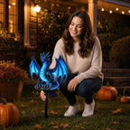 Dragon Legacy Solar Dragon Garden Statue, Dragons Solar Lights Outdoor Resin Lamp, Gothic Garden Decor Figure with LED Lantern for Halloween Decorations, Medieval Yard Ornaments (Blue)