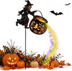 Halloween Witch Cauldron Garden Light, Waterfall LED Projection Stake Lights for Outdoor Yard Decor, Flying Witch Silhouette, Waterproof Watering Can Light Flow Decoration for Patio Pathway