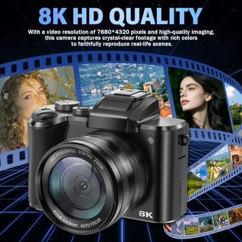 8K Digital Camera with WiFi,88MP Dual Lens Digital Cameras for Photography