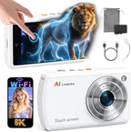 AI Digital Camera with WiFi,Autofocus Dual Lens AI Camera,16X Zoom (White)
