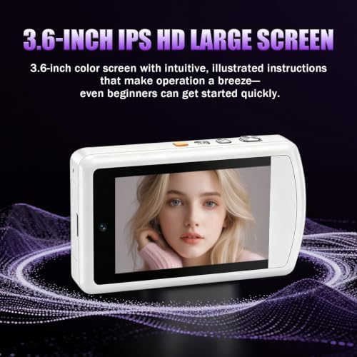 AI Digital Camera with WiFi,Autofocus Dual Lens AI Camera,16X Zoom (White)