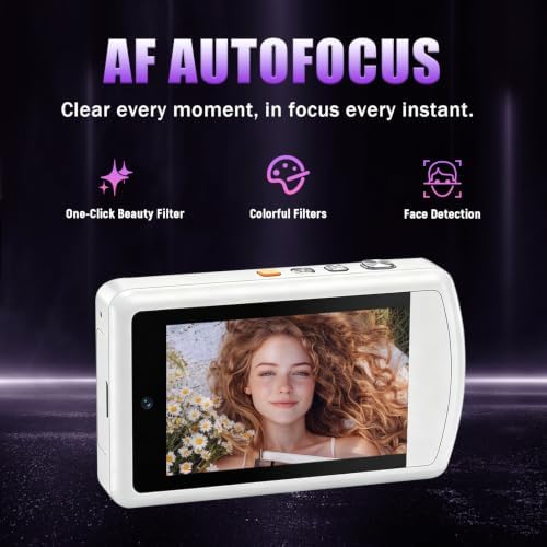 AI Digital Camera with WiFi,Autofocus Dual Lens AI Camera,16X Zoom (White)