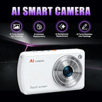AI Digital Camera with WiFi,Autofocus Dual Lens AI Camera,16X Zoom (White)