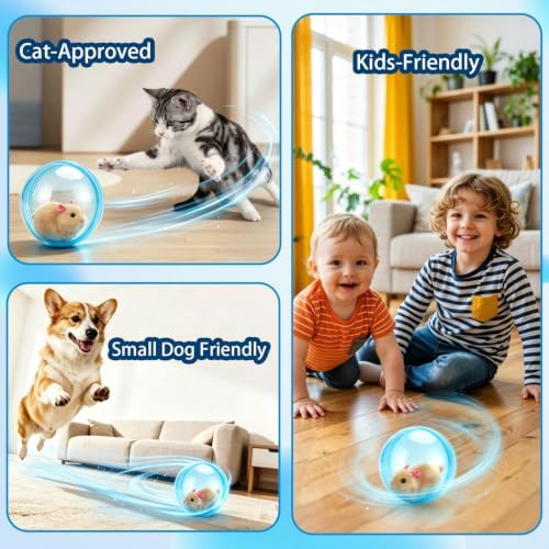 2026 New Self-Rolling Interactive Cat Ball Realistic Animal Automatic Moving Rolling Cat Ball 360° Rolling Spin Moving Cat Ball Fun Indoor Interactive Pet Ball for Cats Dogs Chasing(Blue)