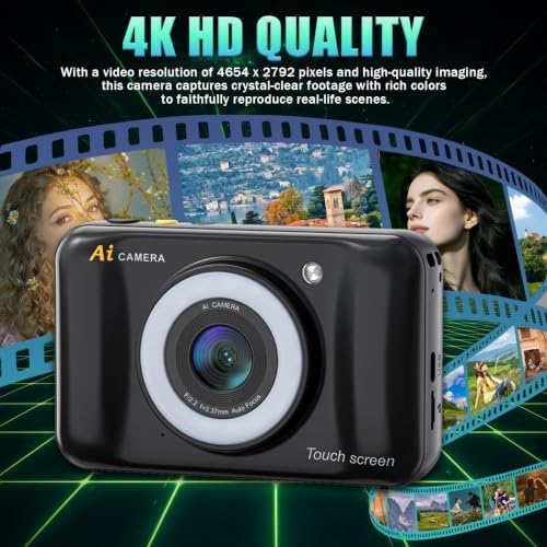 AI Digital Camera with WiFi,Dual Lens AI Camera,4.0'' Touchscreen,16X Zoom