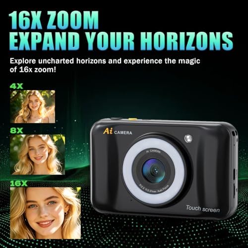 AI Digital Camera with WiFi,Dual Lens AI Camera,4.0'' Touchscreen,16X Zoom