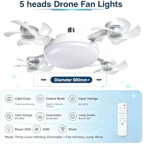 Socket Fan Light with Remote, Ceiling Fan with Lights E26/B22 Screw