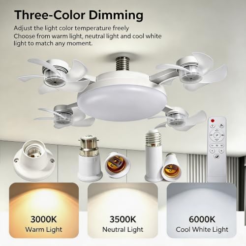 Socket Fan Light with Remote, Ceiling Fan with Lights E26/B22 Screw