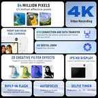 4K Digital Camera,Autofocus Point and Shoot Digital Cameras for Photography