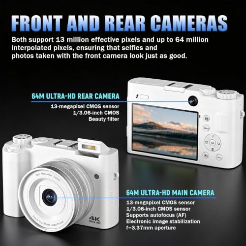4K Digital Camera,Autofocus Point and Shoot Digital Cameras for Photography