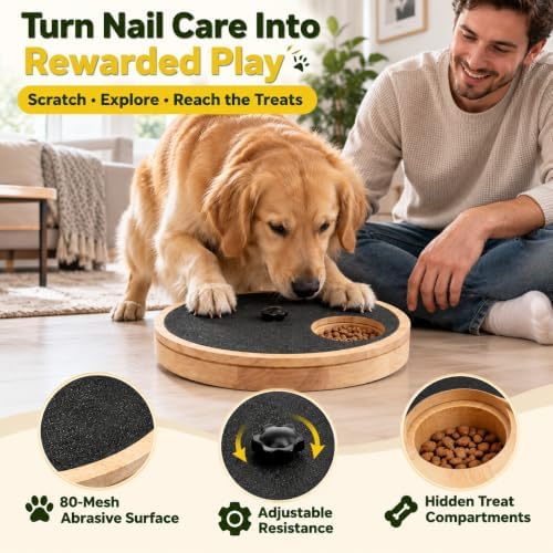 Dog Nail Scratch Board with Treat Box, Adjustable Rotating Nail File Board