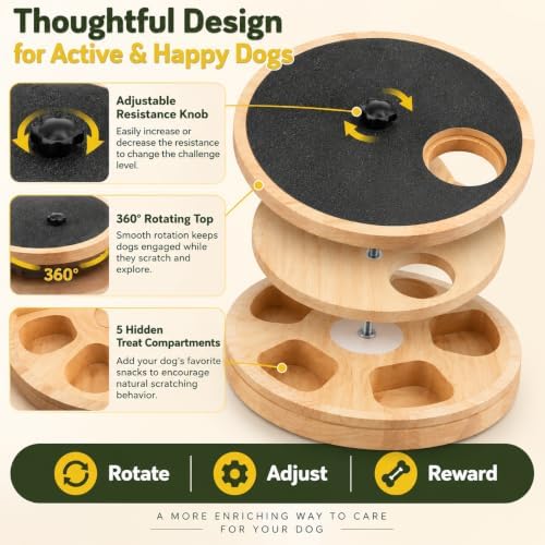 Dog Nail Scratch Board with Treat Box, Adjustable Rotating Nail File Board