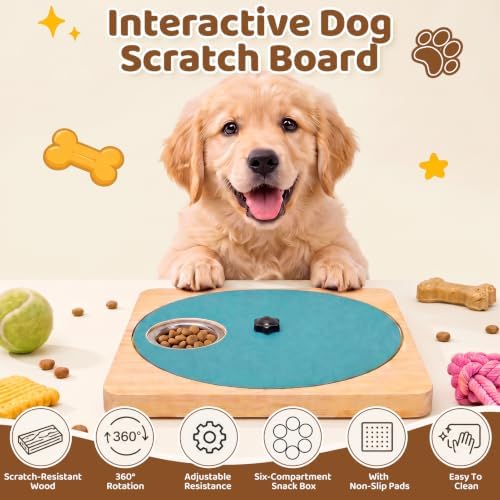 Dog Nail Scratch Board with Treat Box, Wooden Dog Scratch Board
