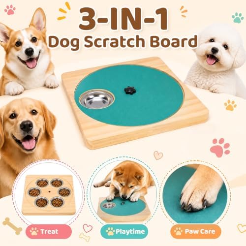 Dog Nail Scratch Board with Treat Box, Wooden Dog Scratch Board