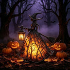 Halloween Witch Lamp,Stained Glass Witch Hat Lamp,Stained Glass Gothic Witch Hat Led Night Light,Suitable for Indoor Party & Spooky Outdoor Halloween Decoration 7.8''