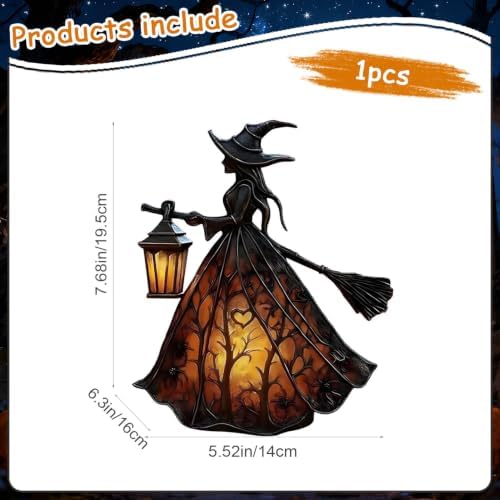 Halloween Witch Lamp,Stained Glass Witch Hat Lamp,Stained Glass Gothic Witch Hat Led Night Light,Suitable for Indoor Party & Spooky Outdoor Halloween Decoration 7.8''