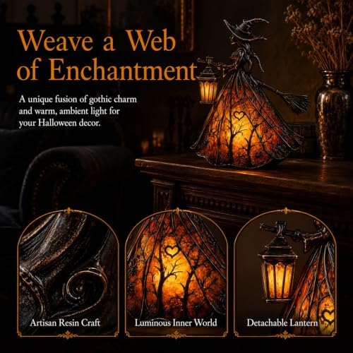 Halloween Witch Lamp,Stained Glass Witch Hat Lamp,Stained Glass Gothic Witch Hat Led Night Light,Suitable for Indoor Party & Spooky Outdoor Halloween Decoration 7.8''
