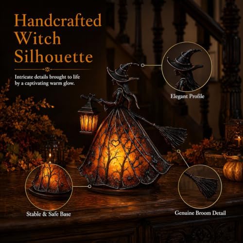 Halloween Witch Lamp,Stained Glass Witch Hat Lamp,Stained Glass Gothic Witch Hat Led Night Light,Suitable for Indoor Party & Spooky Outdoor Halloween Decoration 7.8''