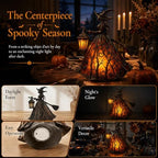 Halloween Witch Lamp,Stained Glass Witch Hat Lamp,Stained Glass Gothic Witch Hat Led Night Light,Suitable for Indoor Party & Spooky Outdoor Halloween Decoration 7.8''