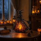 Halloween Witch Lamp,Stained Glass Witch Hat Lamp,Stained Glass Gothic Witch Hat Led Night Light,Suitable for Indoor Party & Spooky Outdoor Halloween Decoration 7.8''