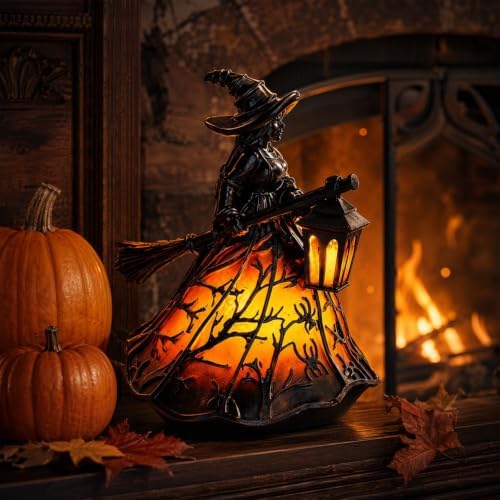 Halloween Witch Lamp,Stained Glass Witch Hat Lamp,Stained Glass Gothic Witch Hat Led Night Light,Suitable for Indoor Party & Spooky Outdoor Halloween Decoration 7.8''