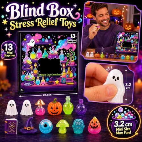 Fright Halloween Advent Calendar 13 Days, Spooky Squishy Slow Rise Stress Relief Toys Countdown Gift Box with Haunted House Theme, Horror Squishy Advent Calendar for Party Favors