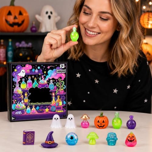 Fright Halloween Advent Calendar 13 Days, Spooky Squishy Slow Rise Stress Relief Toys Countdown Gift Box with Haunted House Theme, Horror Squishy Advent Calendar for Party Favors