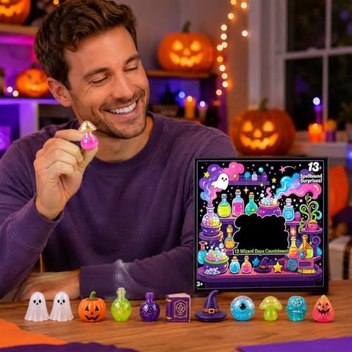 Fright Halloween Advent Calendar 13 Days, Spooky Squishy Slow Rise Stress Relief Toys Countdown Gift Box with Haunted House Theme, Horror Squishy Advent Calendar for Party Favors