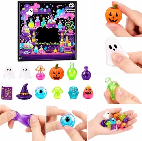 Fright Halloween Advent Calendar 13 Days, Spooky Squishy Slow Rise Stress Relief Toys Countdown Gift Box with Haunted House Theme, Horror Squishy Advent Calendar for Party Favors