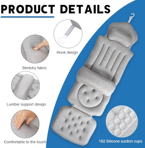 Full Body Bath Pillow for Tub, Bathtub Cushion with Silicone Suction Cup