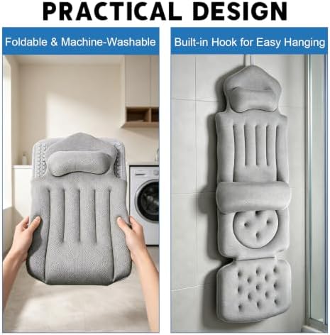 Full Body Bath Pillow for Tub, Bathtub Cushion with Silicone Suction Cup
