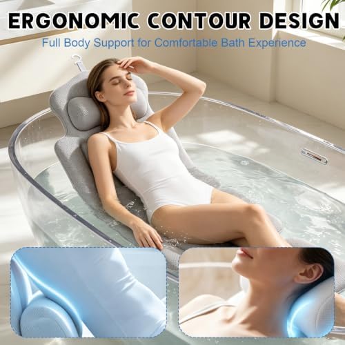Full Body Bath Pillow for Tub, Bathtub Cushion with Silicone Suction Cup