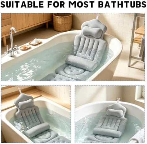 Full Body Bath Pillow for Tub, Bathtub Cushion with Silicone Suction Cup