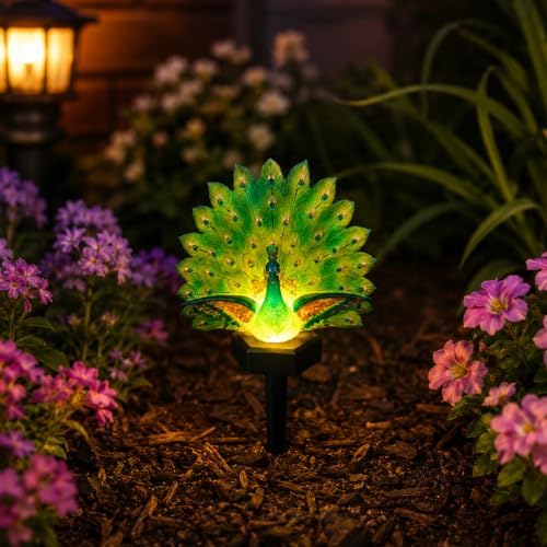 Solar Peacock Garden Sculpture, Resin Solar Garden Statues Light