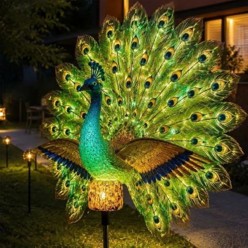 Solar Peacock Garden Sculpture, Resin Solar Garden Statues Light