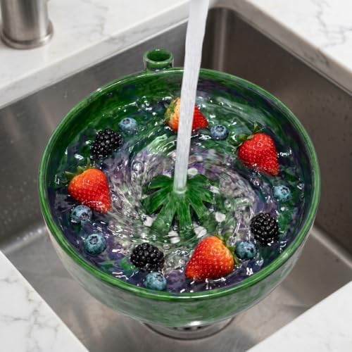 Ceramic Self Spinning Berry Washing Bowl with Drain Holes (5.91in)