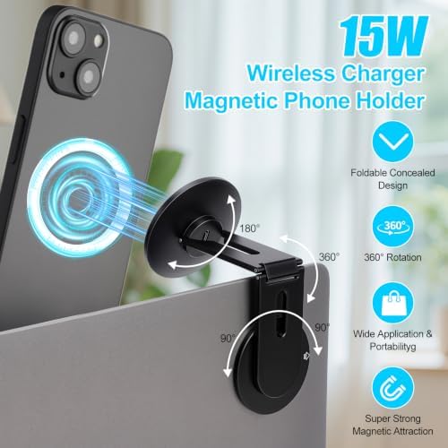 15W Wireless Charger Magnetic Phone Stand for Tesla & Laptop(Black)