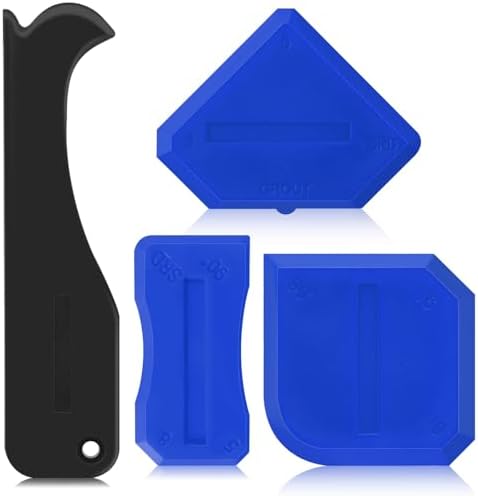 4 Pcs Caulking Tool Kit, Reusable Silicone Sealant Finishing Set with Caulk Remover, Grout Scraper, Smoothing Applicator for Kitchen Bathroom Sink Window Floor Joint Sealing, Gap Seam Repair, Home Use