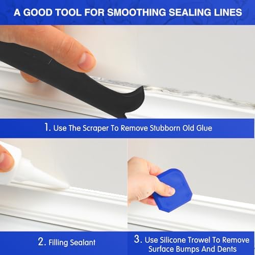 4 Pcs Caulking Tool Kit, Reusable Silicone Sealant Finishing Set with Caulk Remover, Grout Scraper, Smoothing Applicator for Kitchen Bathroom Sink Window Floor Joint Sealing, Gap Seam Repair, Home Use